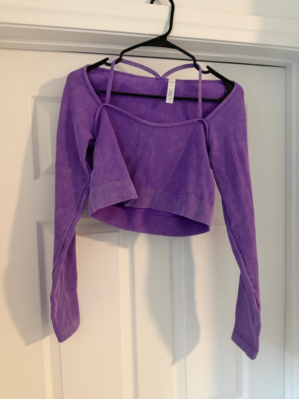 Purple Ribbed Long Sleeve Active Crop Top